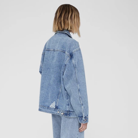 Anine Bing NWT Rory Jacket 100% Cotton $350 Denim Trucker Distressed - Picture 3 of 10